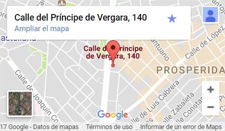 Ubicación de Madrid Emprende: C/ Principe de Vergara, 140, Primera planta, 28080 Madrid